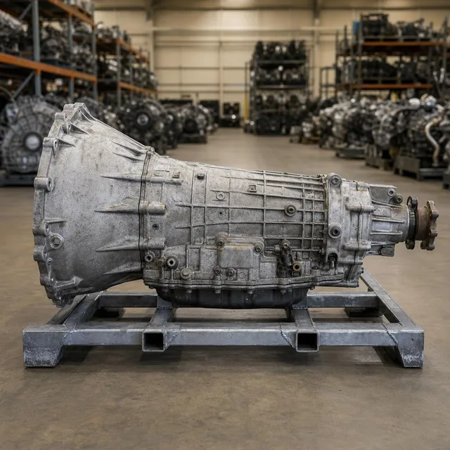 Used transmission assembly in an automotive recycling warehouse